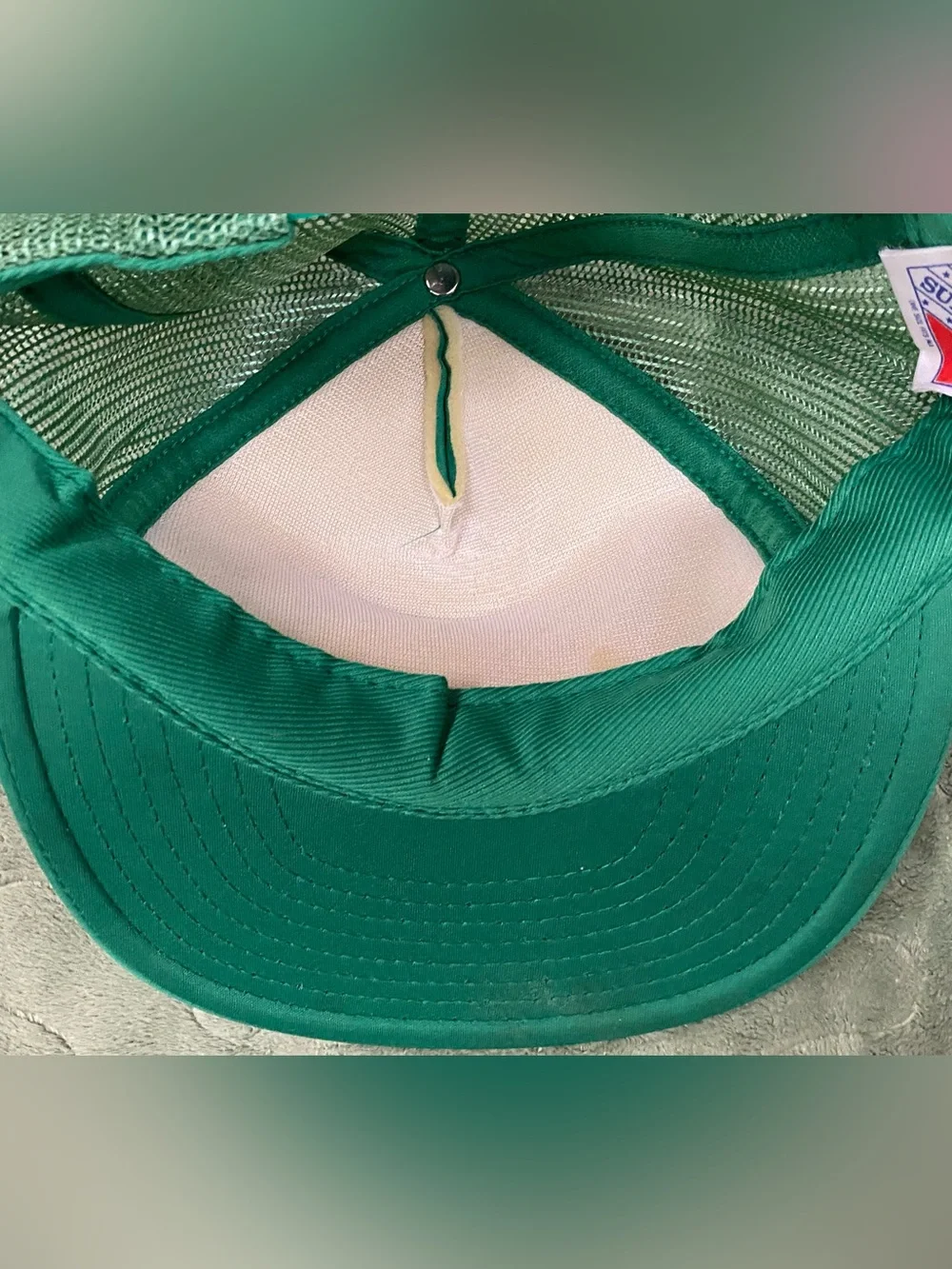 Rare Vintage 80s Garibaldi’s Pizza SnapBack Trucker Hat, Green Mesh